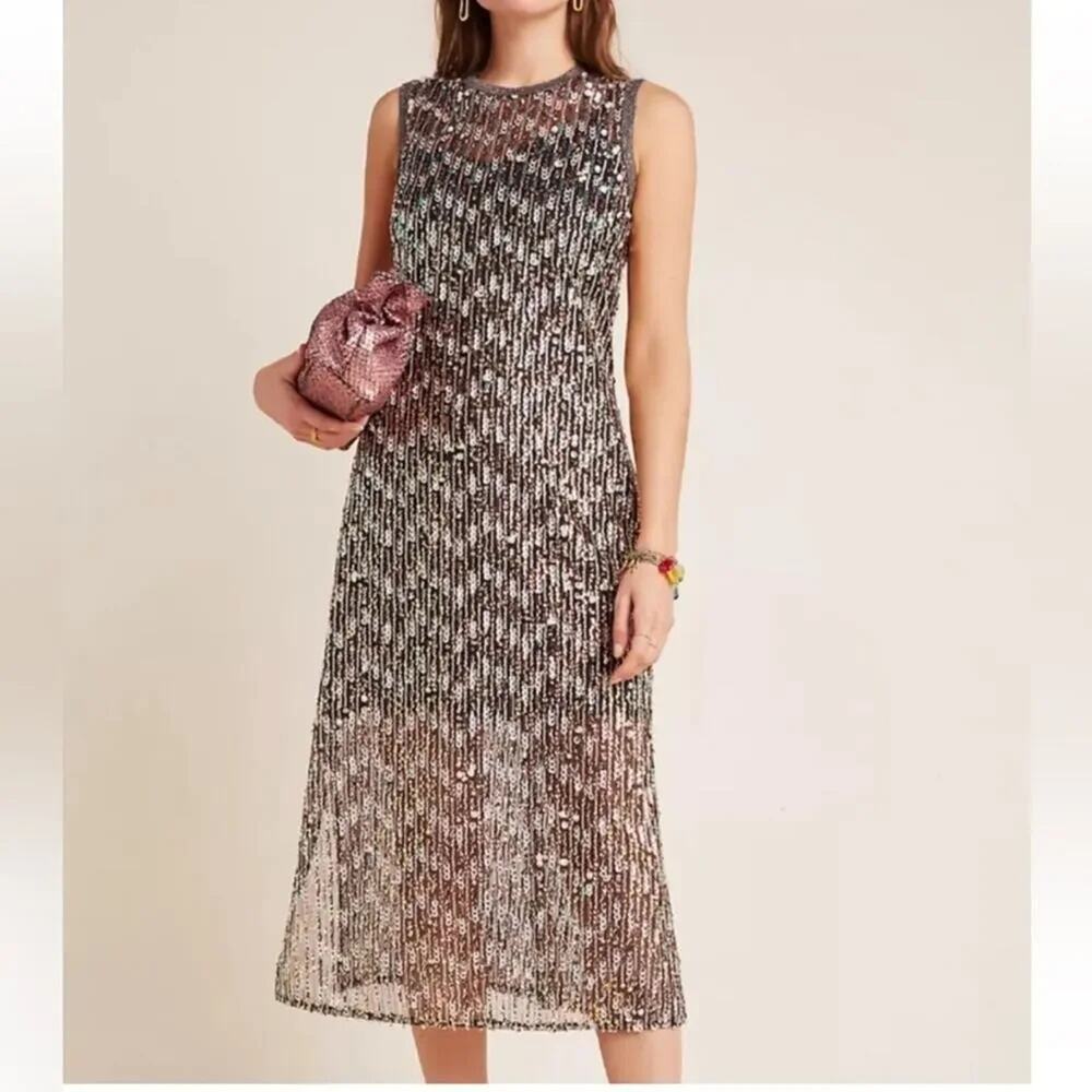 Anthropologie Corey Lynn Calter Sequin Swing Dress NWT XS Gold Party Holiday